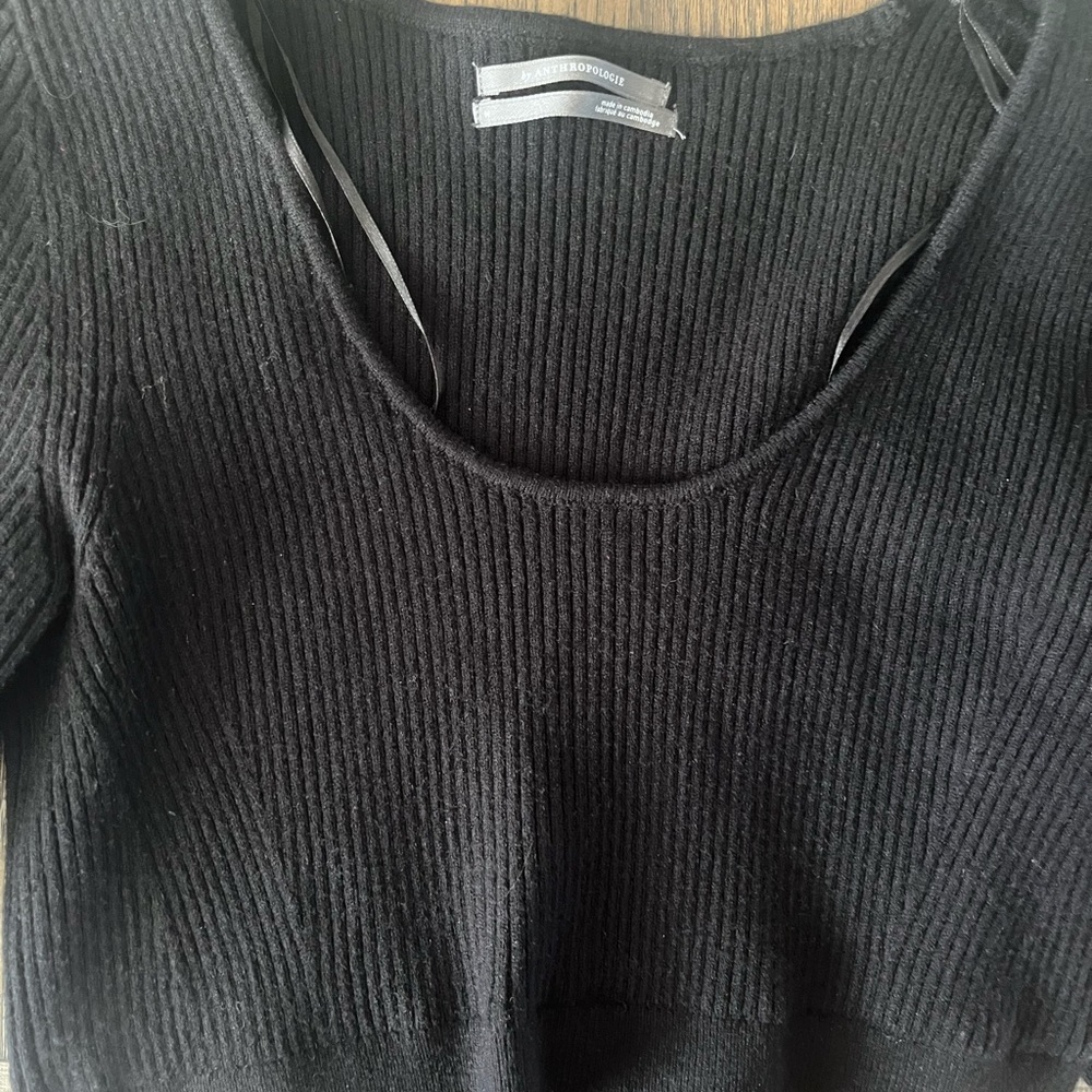 Anthropologie Fulton Black Long Sleeve Pleated Knit Dress
